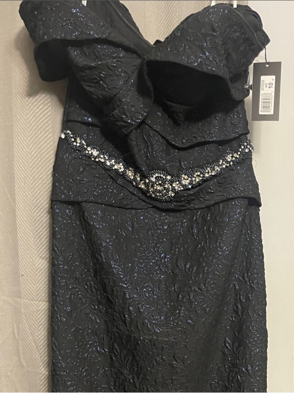 Terani Couture Black Strapless Beaded Waist Evening Dress - Picture 3 of 6
